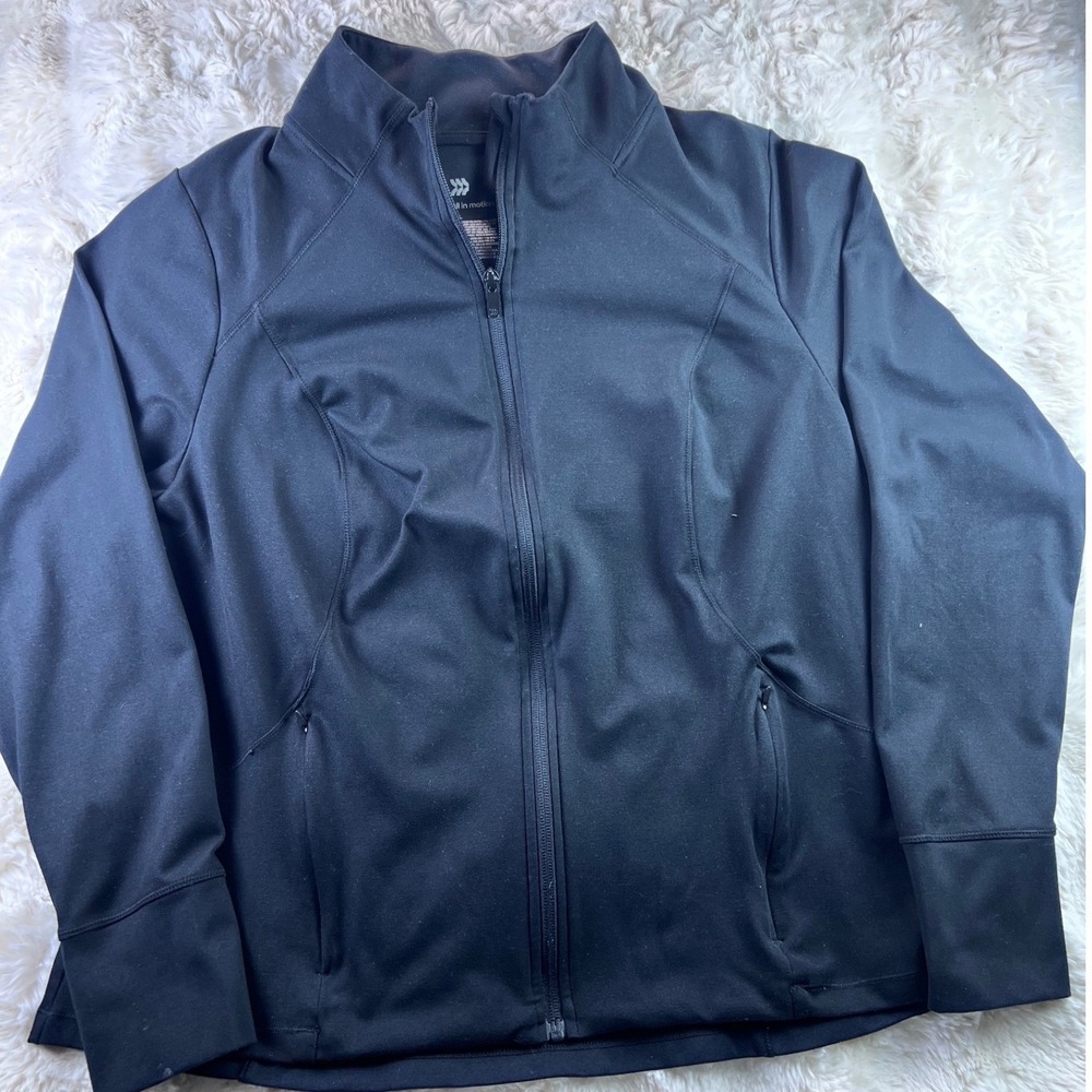 All in Motion Womens XXL Black Full Zip Track Jacket Mock Neck Activewear A11
